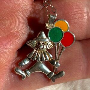 Sterling silver and enamel clown necklace